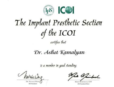 Сертификат участника симпозиума «International Congress of Oral Implantologists-ICOI», 2011 г.